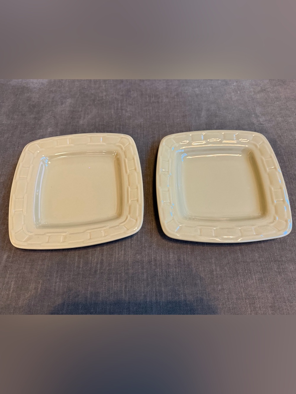 2 Sage Green Longaberger 11” Square Dinner Plates EUC.